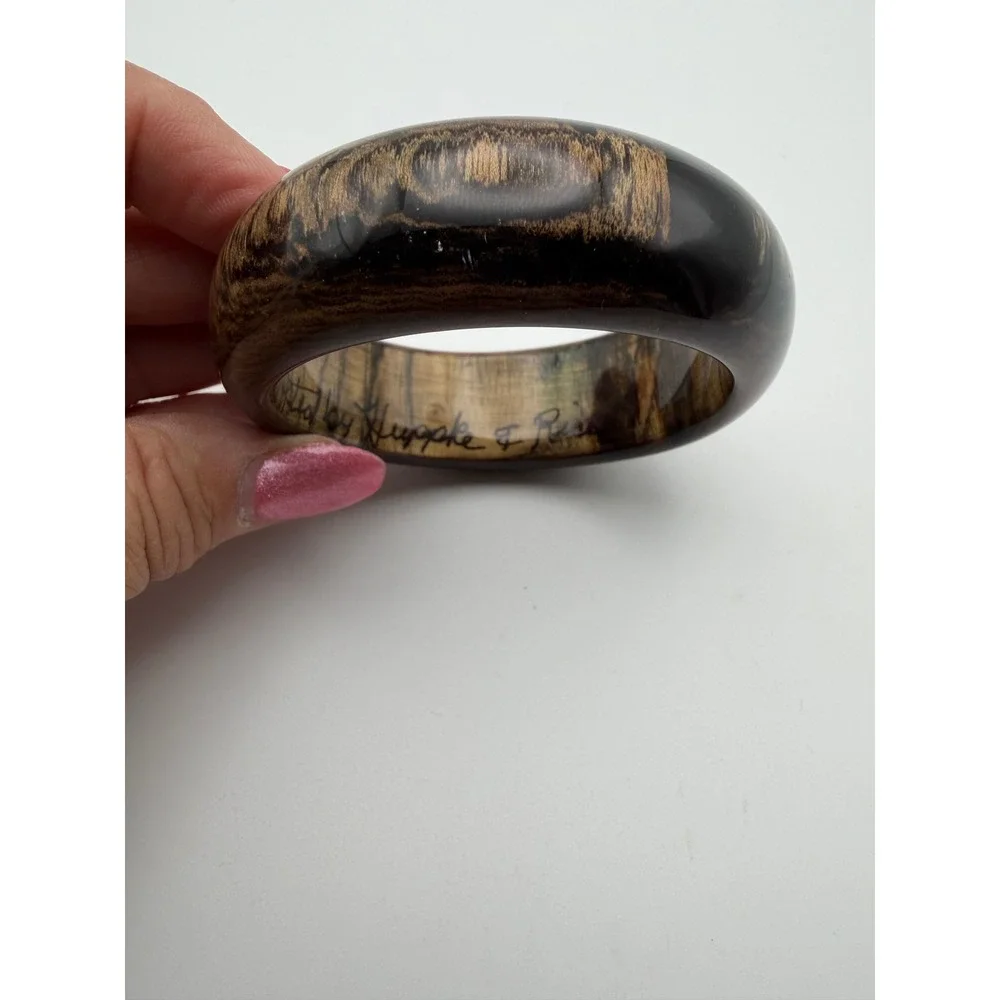 Huppke & Rice Ash Wood Vintage Bangle Bracelet Signed Handcrafted Artisan USA